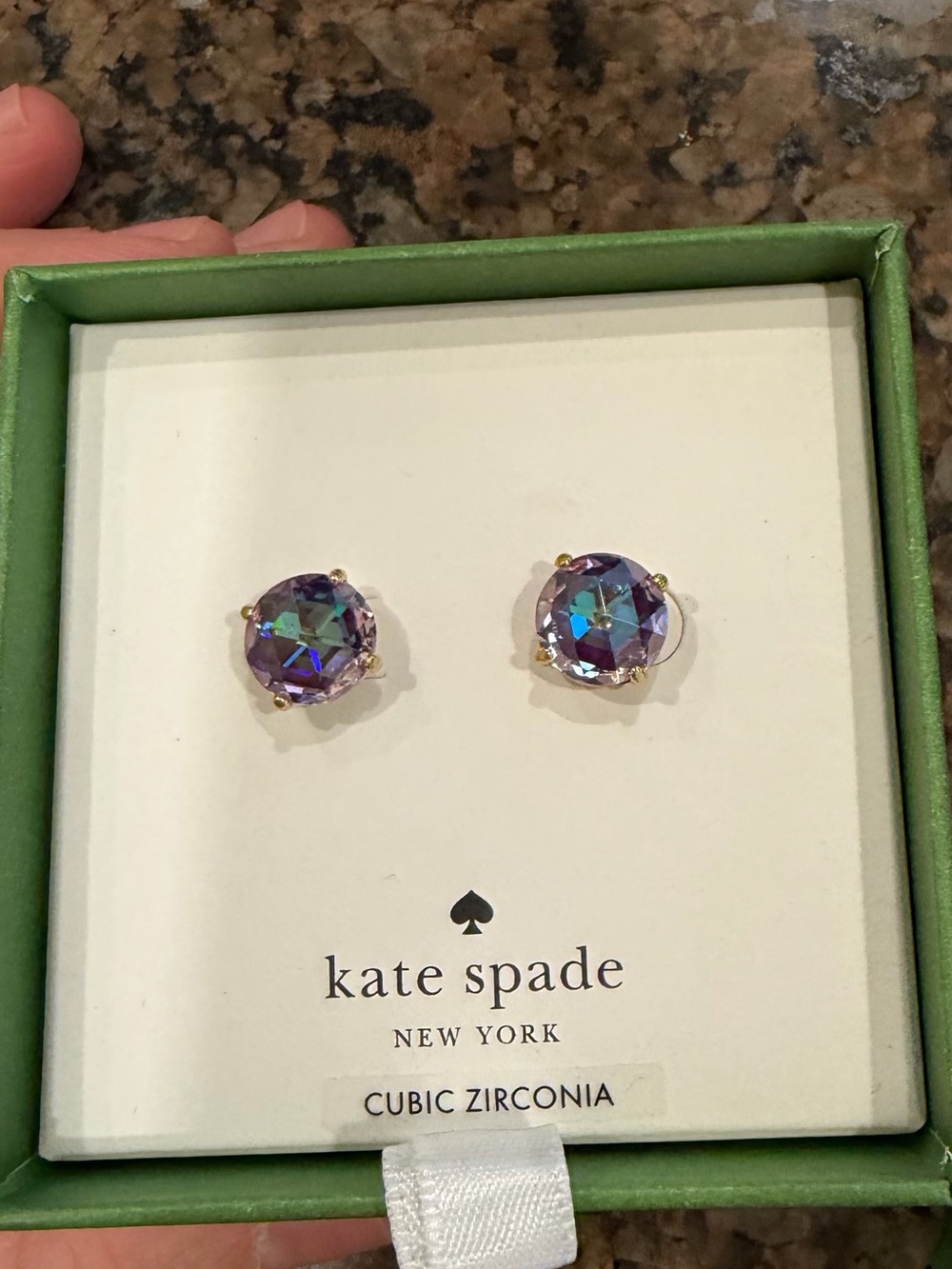 kate spade iridescent purple and blue CZ stud earrings